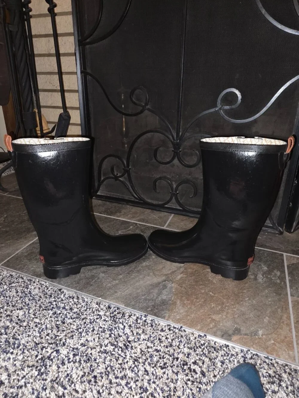 Chooka Rain Boots Mid-Calf Black Double Brown Straps Women's Size 5 Wellies ☔